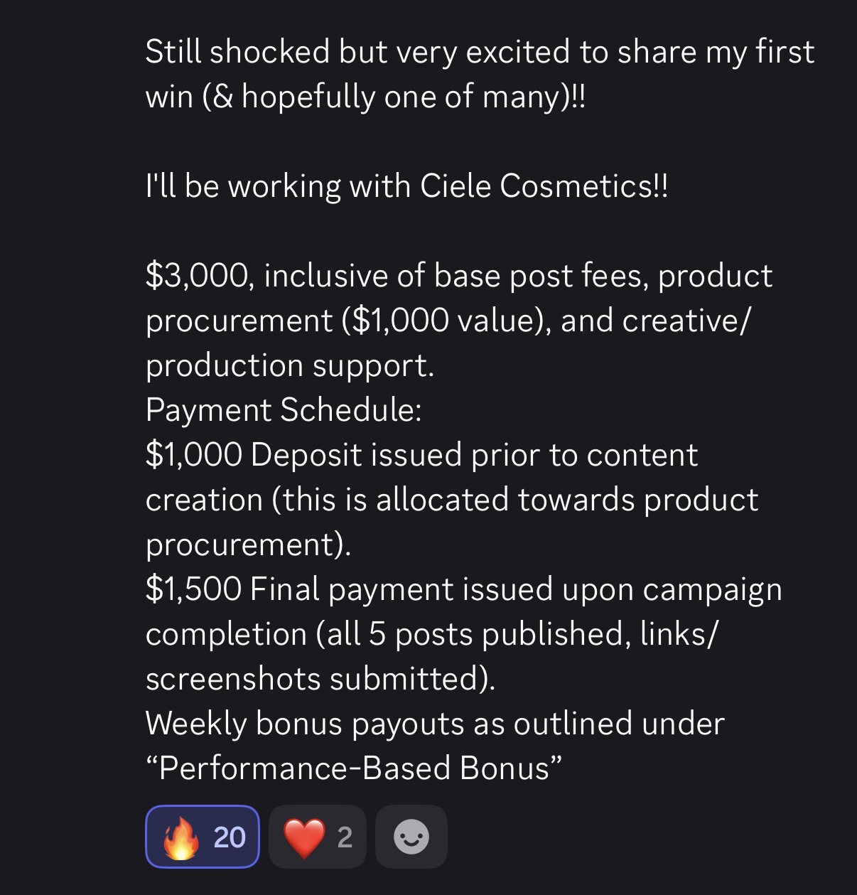 Message from Ciele Cosmetics win